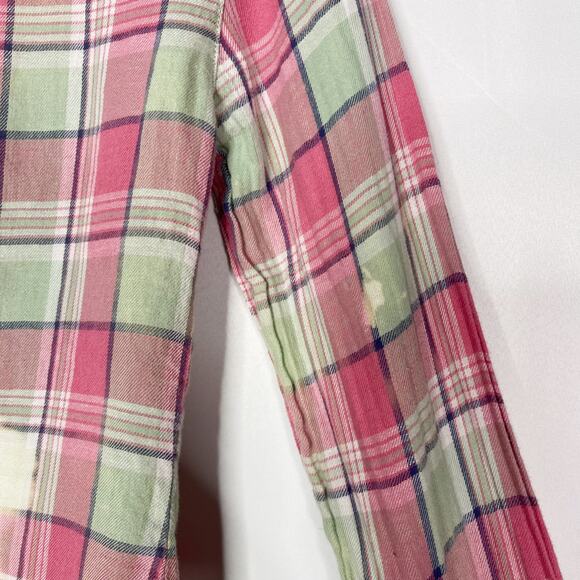 James Perse Womens 1 Small S Pink Bleached Plaid Button Up Shirt Cotton Linen - Picture 9 of 12